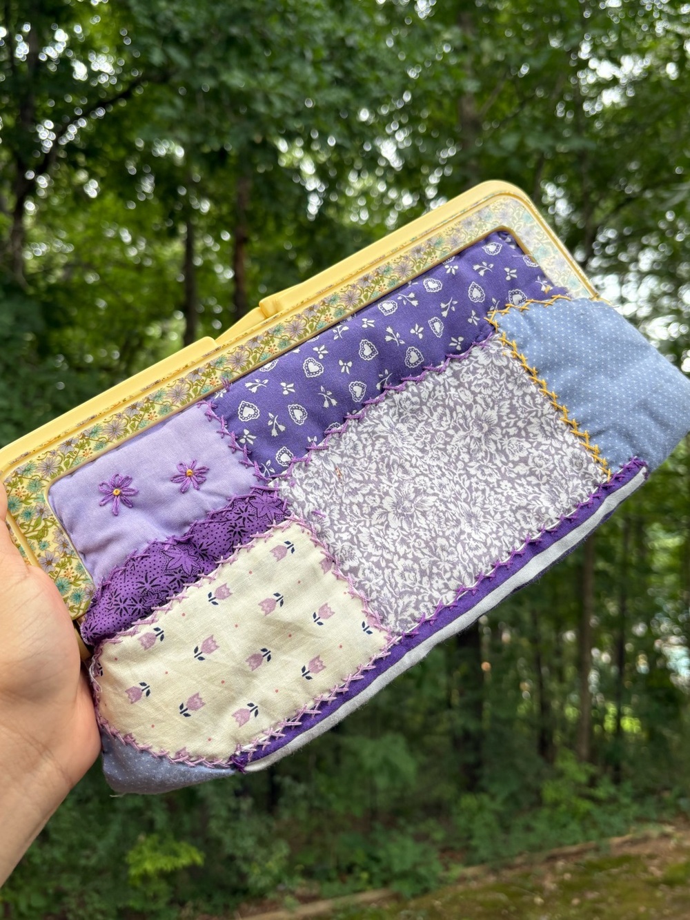 Patchwork Purple Quilted Clutch Wallet 
Floral Frame